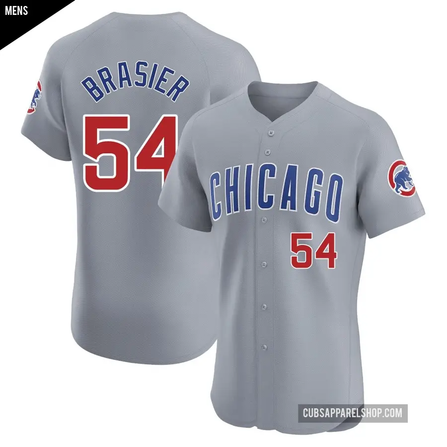 Men's Chicago Cubs ＃54 Ryan Brasier Elite Gray Road Jersey
