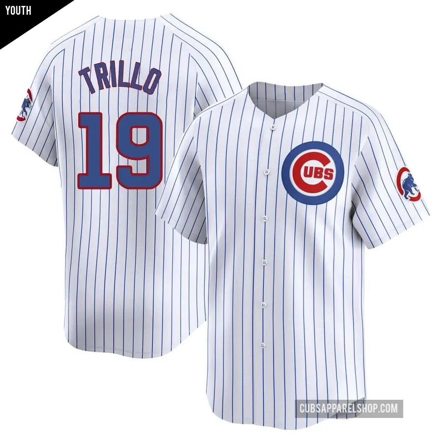 Youth Chicago Cubs ＃19 Manny Trillo Limited White Home Jersey